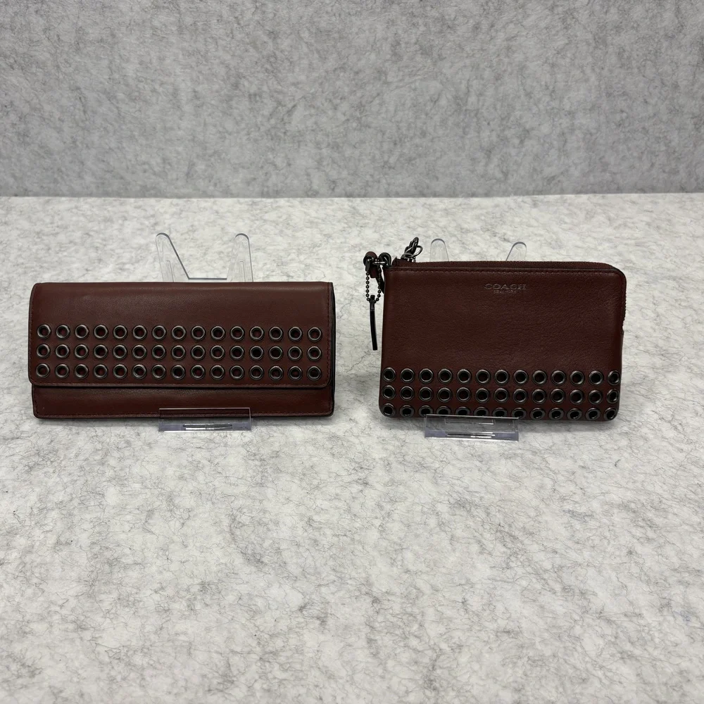 COACH Bleecker Grommets Set: Snap Wallet Clutch & Universal Wristlet - Brick Red - Picture 1 of 10